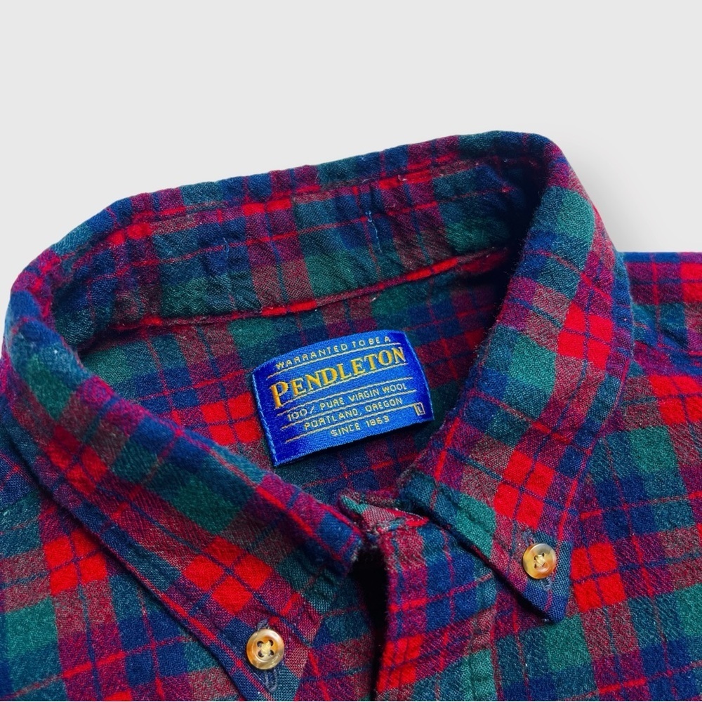 Vtg 90s Sir Pendleton Plaid 100% Wool Button Front Shirt, Tartan Virgin L M - Picture 4 of 8